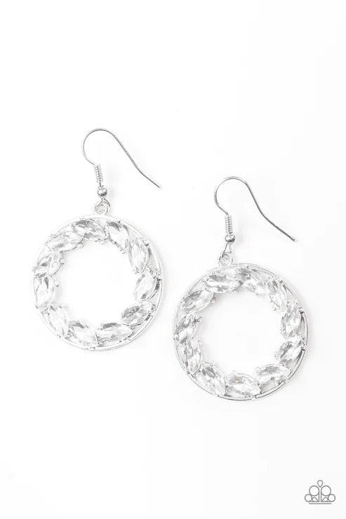 Global Glow - White Encrusted Marquise Hoop Earrings E#2081
