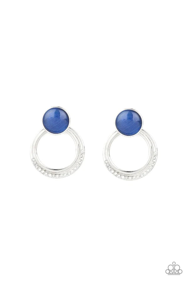 Glow Roll - Blue Cat's Eye Moonstone Encrusted Hoop Earrings E#077