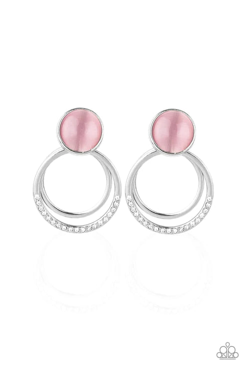 Glow Roll - Pink Cat's Eye Moonstone Encrusted Hoop Earrings E#2637