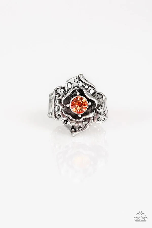 Glowing Gardens - Orange Airy 3D Flower Petal Cut-Out Ring R#855