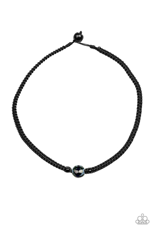 Go Climb A Mountain - Blue Glassy Flanked Knotted Braided Cord Button Loop Closure Urban Necklace N#1614