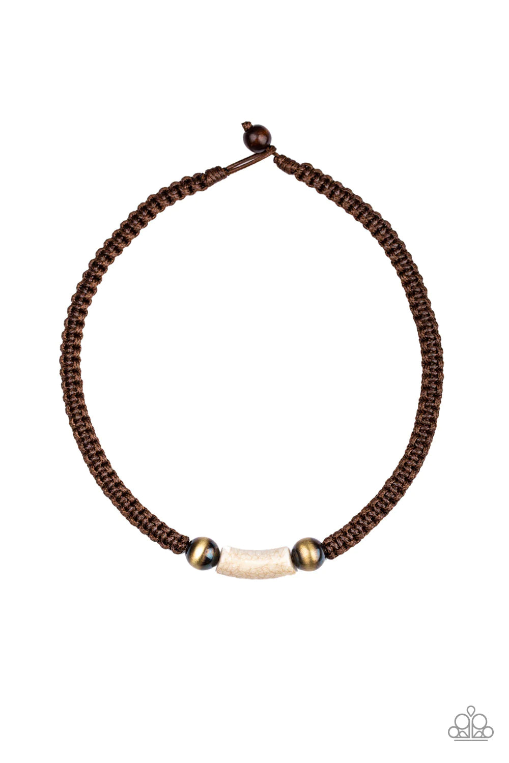 Gone Adventuring - Oversized Brown/Brass Cat's Eye Flanked Marble Braided Cord Button Loop Closure Urban Necklace N#912