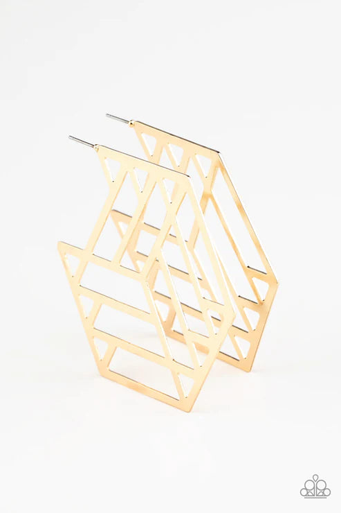 Gotta Get GEO-ing - Gold Hexagon Hoop Earrings E#2684