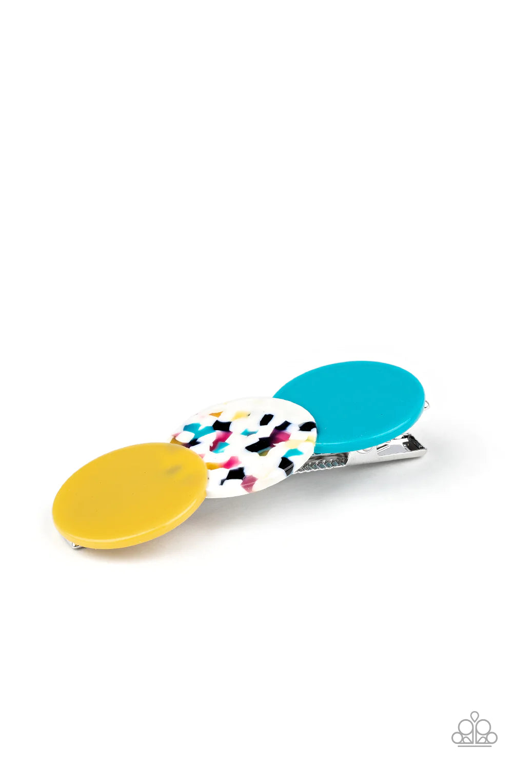 HAIR Comes The Sun - Oversized Bubbly Yellow (Yellow/Multicolored Tortoise Shell/Blue) Overlap Shell Circle Hair Clip HH#992