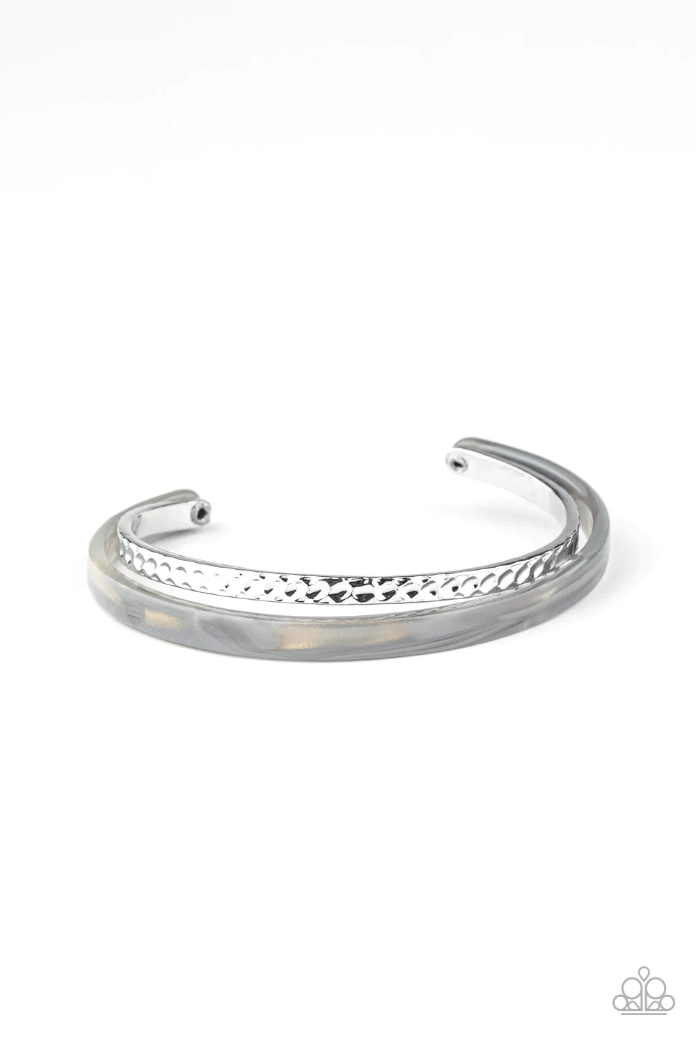 HAUTE On The Trail - Silver/Gray Marble Curled Stacked Across Cuff Bracelet B#891