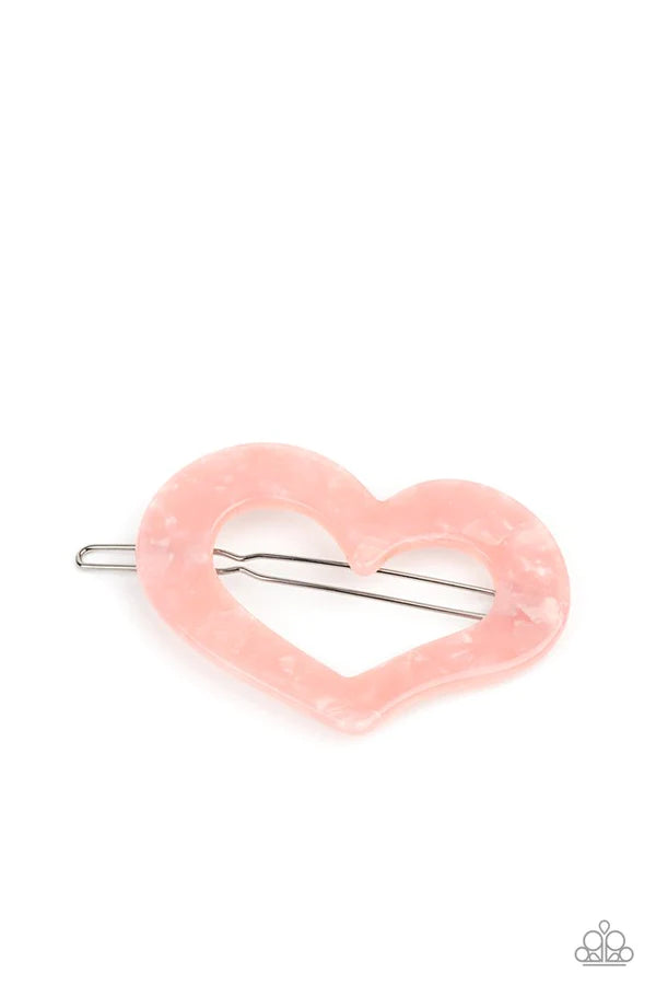 HEART Not to Love - Oversized Pink 3D Heart Flecked Iridescent Shell Hair Clamp Barrette HH#1339