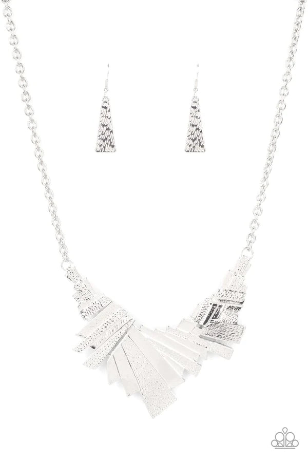 Happily Ever AFTERSHOCK - Silver Rectangular AFTERSHOCK Collision Hammered Shimmer Industrial Necklace N#865