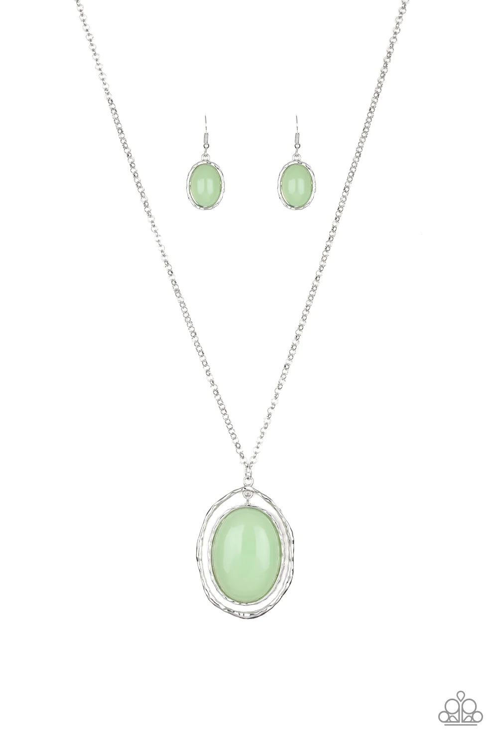 Harbor Harmony - Oversized Green Dewy Hammered Textured "Swing" Stacked Necklace N#015