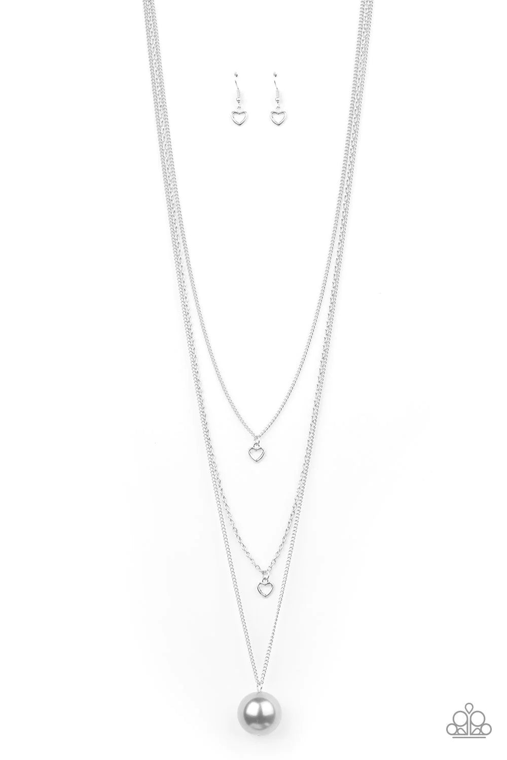 Hearty Heirloom - Oversized Silver Dramatical Pearl Airy 3D Hearts Necklace N#1671