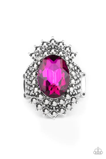 Him and HEIR - Oversized Peacock Pink/Hematite Encrusted Studded Ring R#1191