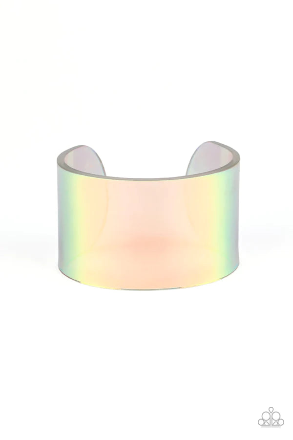 Holographic Aura - Oversized Multi Holographic Shimmer Thick Multicolored Acrylic Retro Cuff Bracelet B#1263