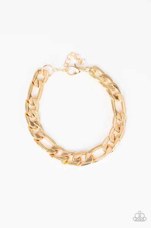 Home Team - Gold Figaro Linear Textured Link Urban Bracelet B#2113