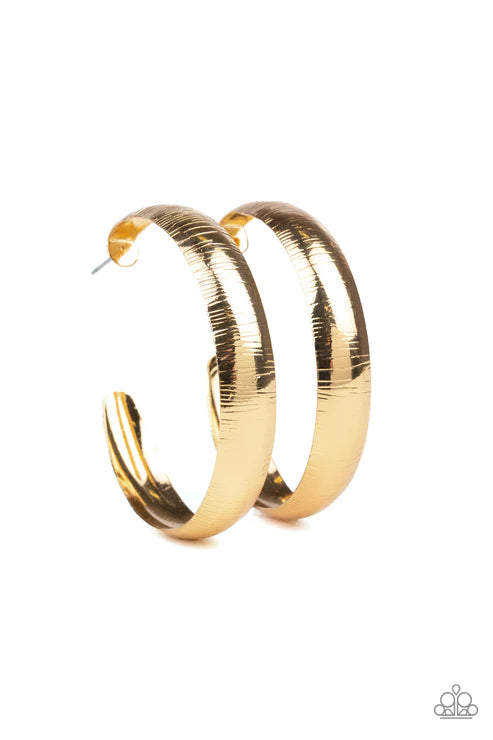 Hoop Wild - Oversized Gold Etched Linear Curled Hoop Earrings E#1452