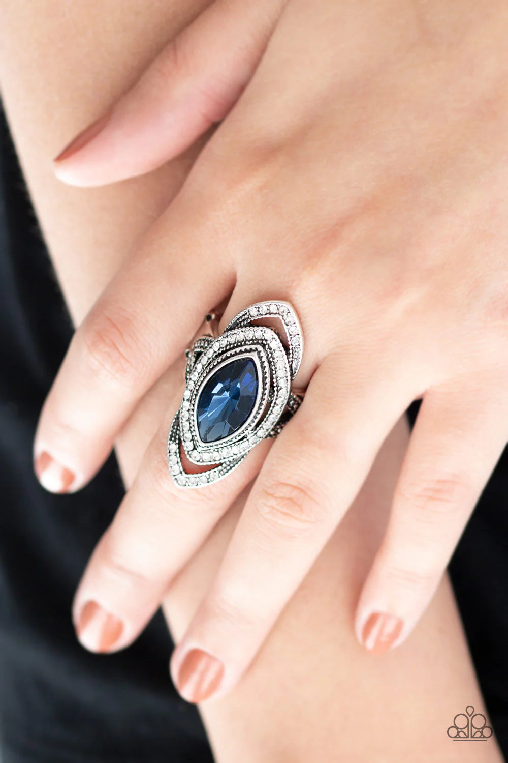 Hot Off The EMPRESS - Oversized Blue Encircle Encrusted Marquise Ring R#224