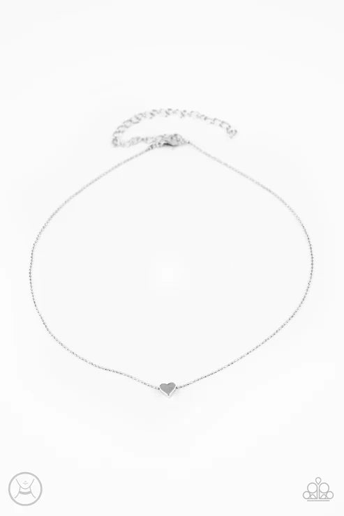 Humble Heart - Silver 3D Heart Pendant Glides Along Choker Necklace N#2561