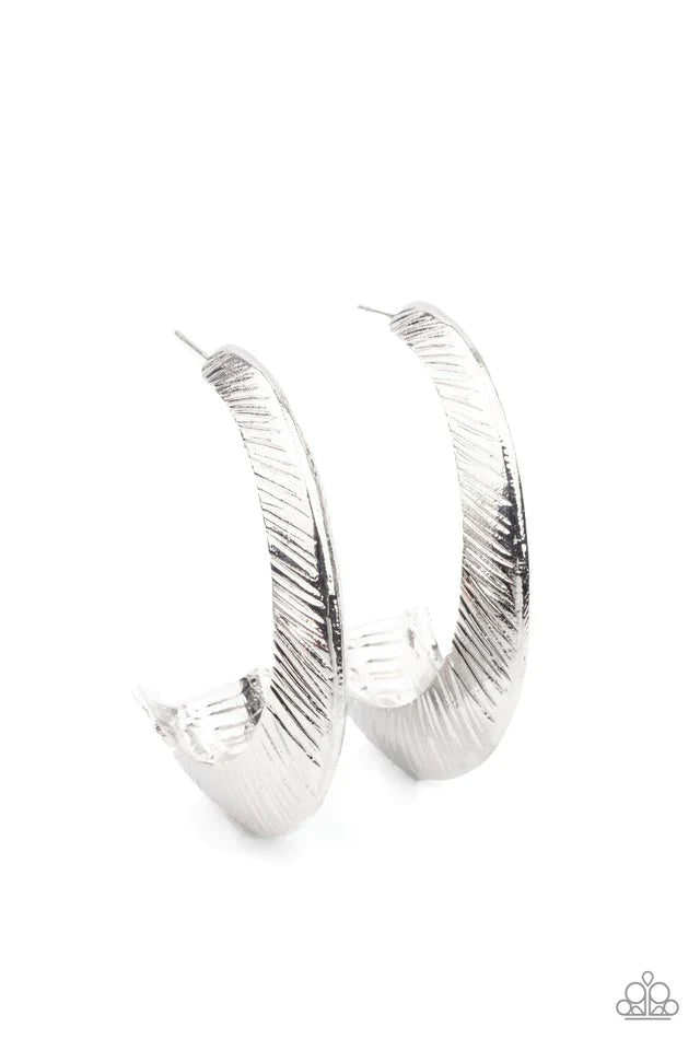 I Double FLARE You - Silver Etched Sporadic Hoop Earrings E#1427