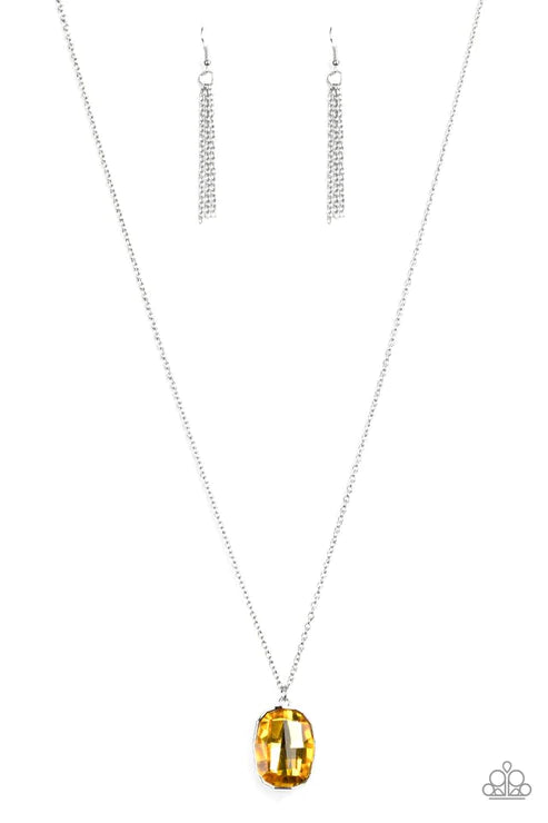 Imperfect Iridescence - Oversized Yellow Imperfect Gem Edgy Glitzy Necklace N#2505