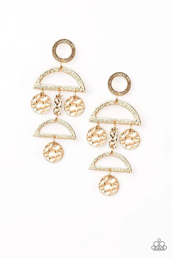 Incan Eclipse - Gold Etched Hammered Disc Tribal Earrings E#1451