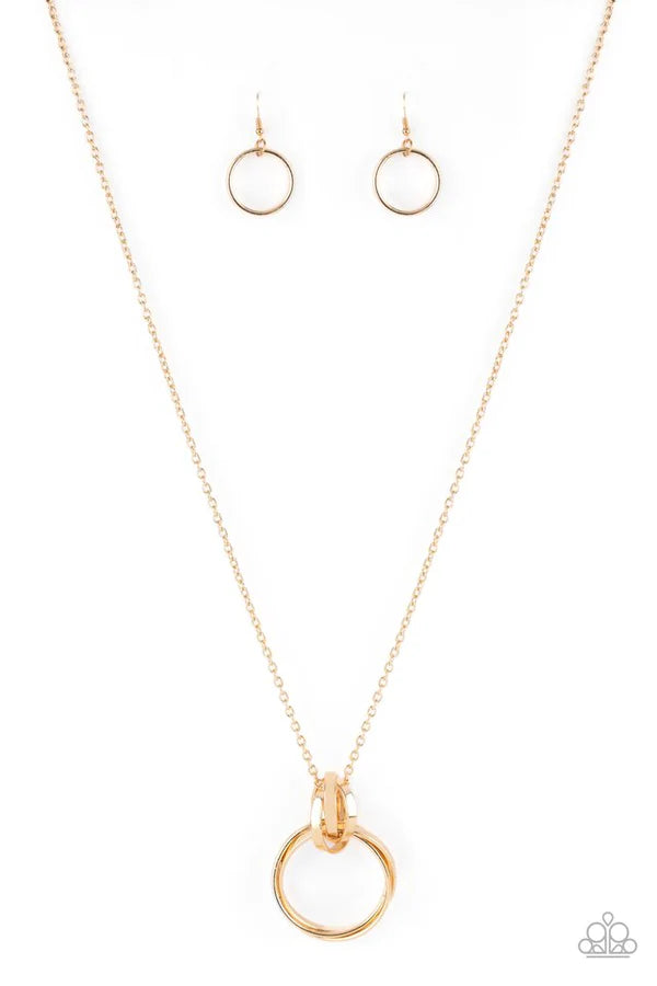 Innovated Idol - Oversized Gold Exaggerated Trio Rings Link Lndustrial Necklace N#337