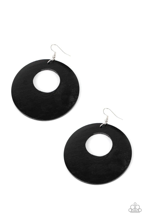 Island Hop - Oversized Black Hue Wooden Hoop Earrings E#2443