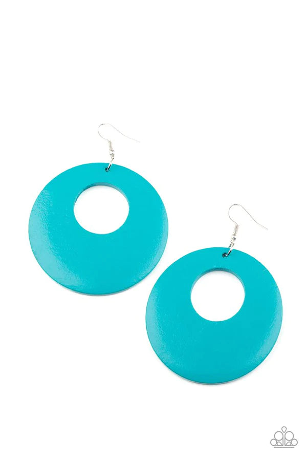 Island Hop - Oversized Blue Hue Wooden Hoop Earrings E#1656