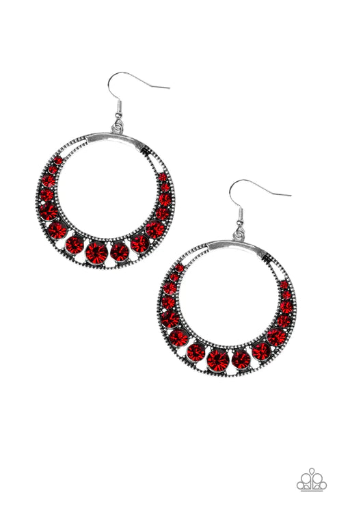 Ka-POW Dazzle - Oversized Red (Fiery) Encrusted Studded Hoop Earrings E#1831