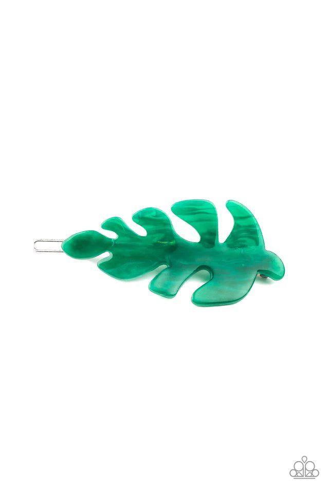 LEAF Your Mark - Oversized Green 3D Leaf Hair Clamp Barrette HH#186