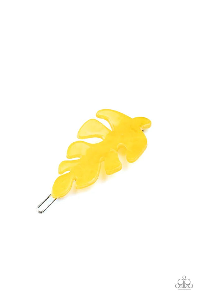 LEAF Your Mark - Oversized Yellow 3D Leaf Hair Clamp Barrette HH#143