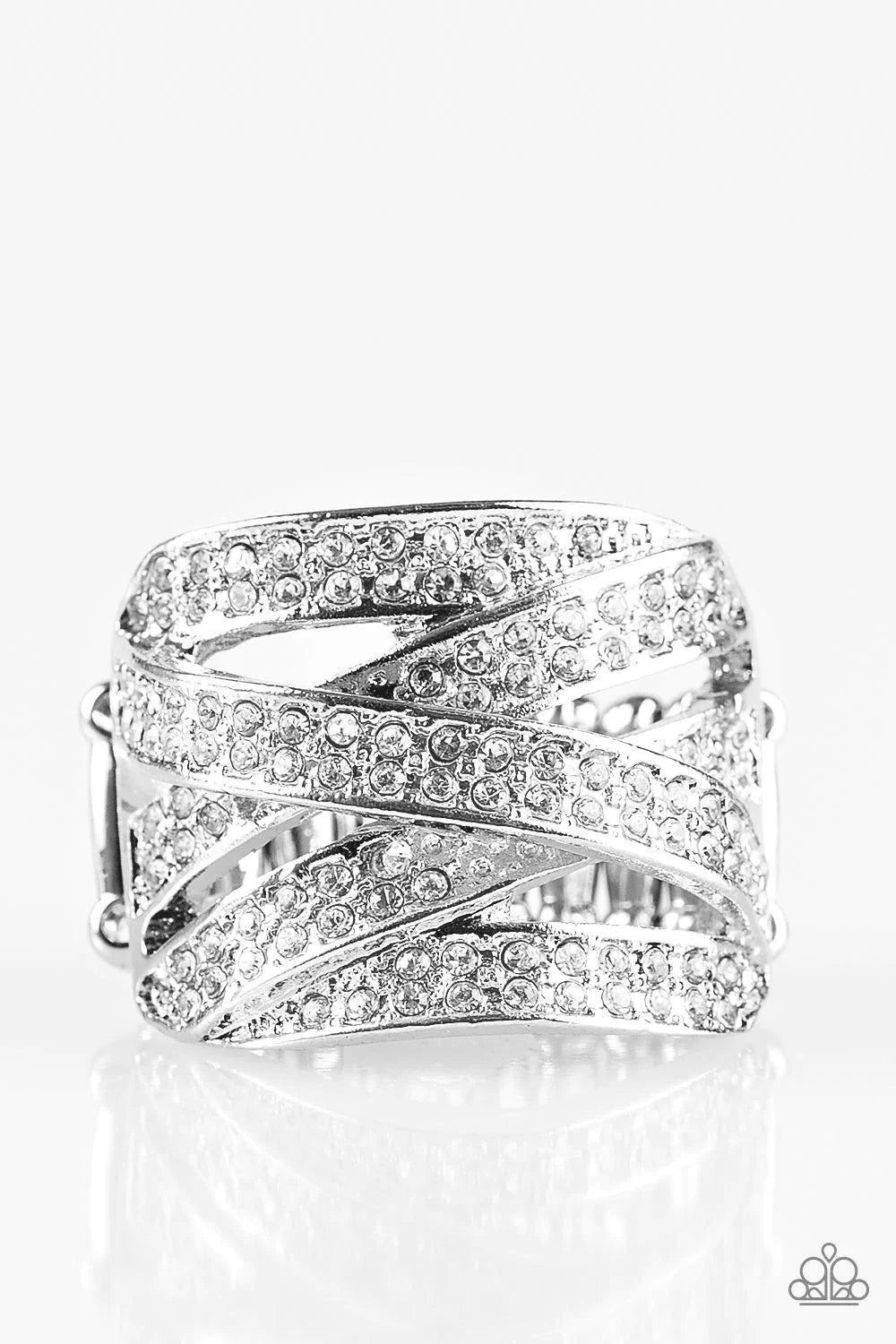 Life In The Glitter Lane - White Ribbon Encrusted Ring R#1620