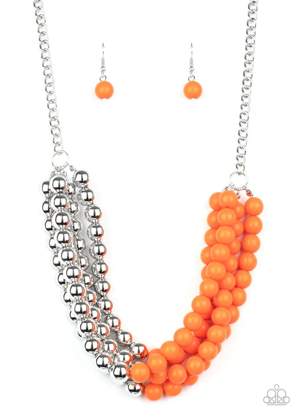 Layer After Layer - Orange/Silver Half Collision Necklace N#874