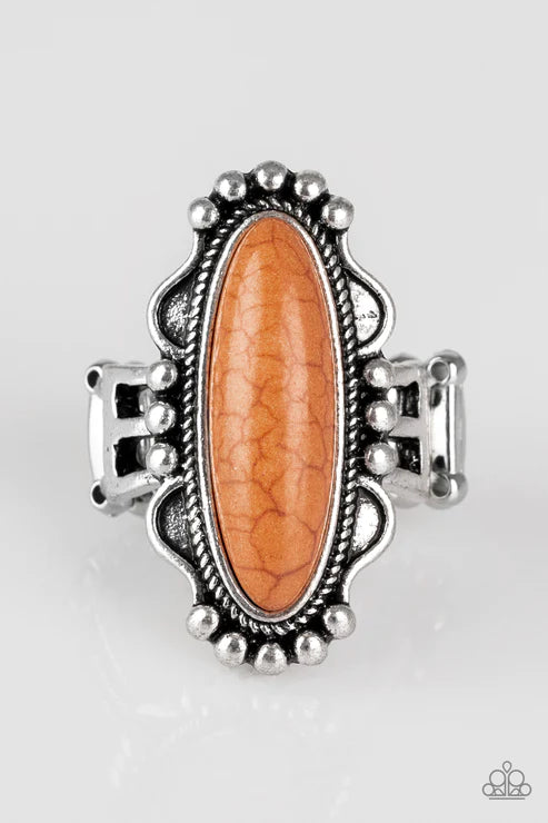 Leave No Trace - Oversized Toasty Meerkat Brown Oblong Ornate Studded Stone Ring R#1871