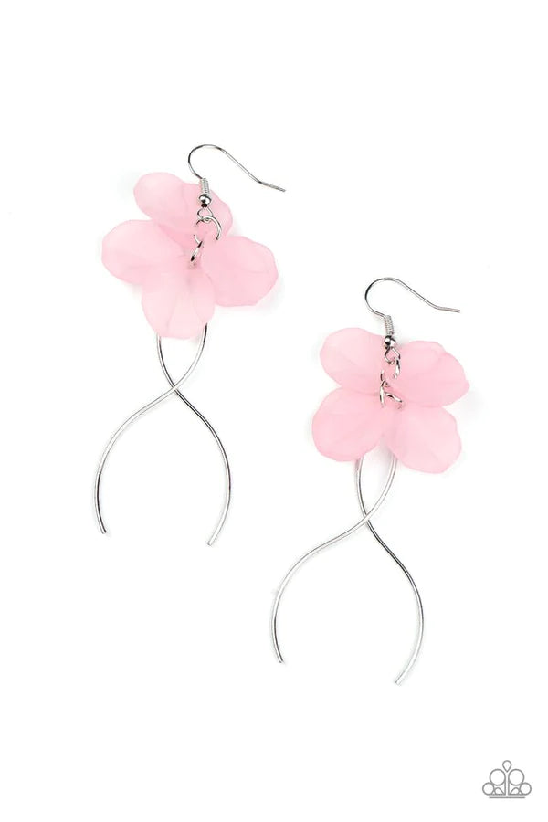 Lets Keep It ETHEREAL - Pink 3D Petal Cluster Wavy Bar Earrings E#508