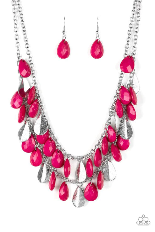 Life of the FIESTA - Pink Faceted Shimmer Beveled Teardrop Fringe Necklace N#2143