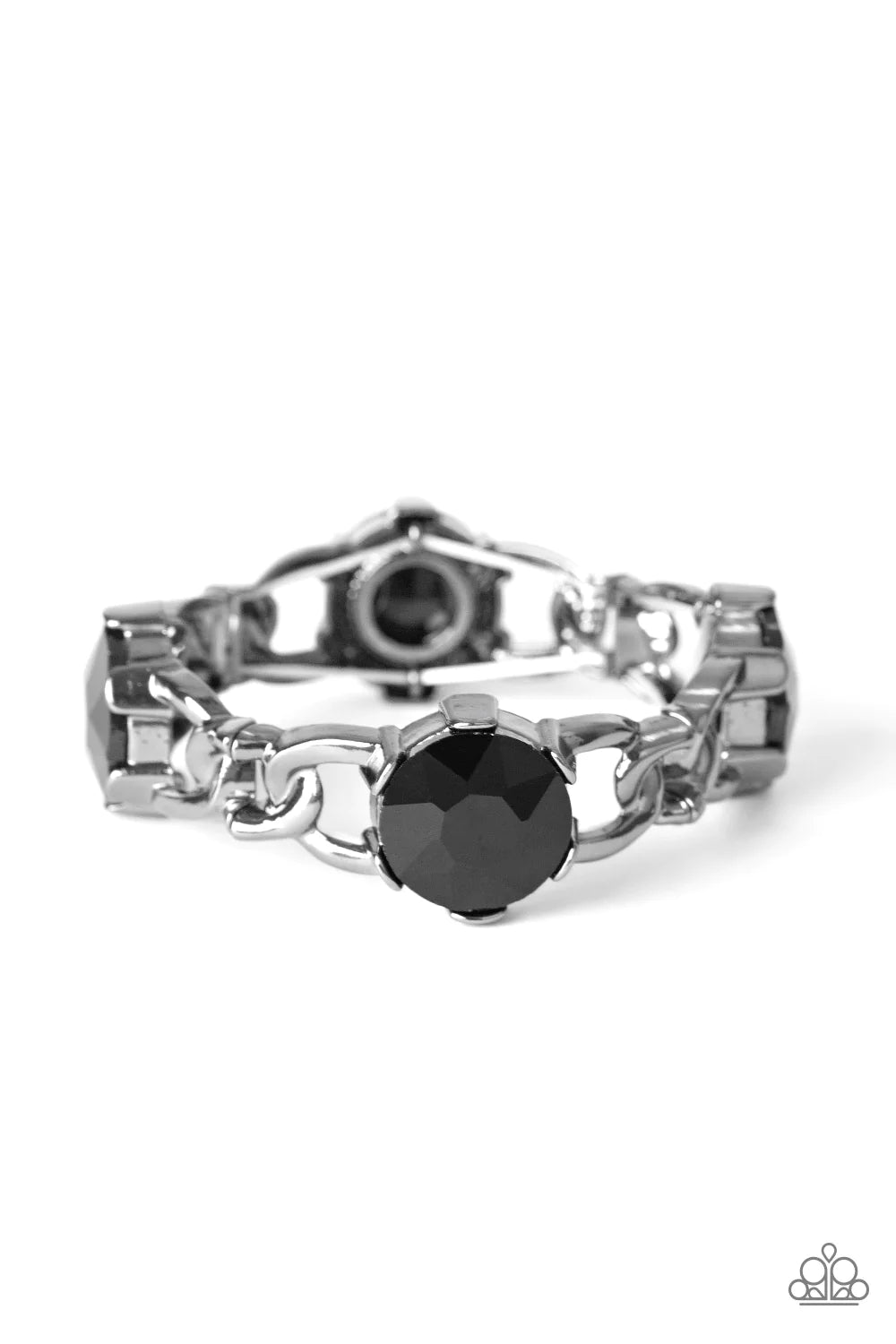 Light Up The Room - Oversized Black/Gunmetal Encrusted Chain-Link Bracelet B#764