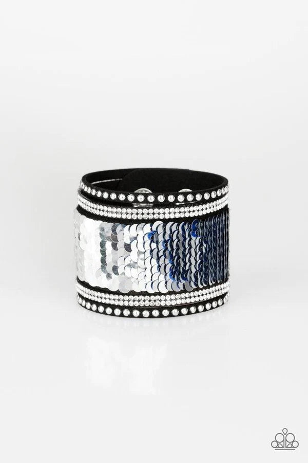 MERMAIDS Have More Fun - Blue/Silver Mermaid Sprinkled Sequin Suede Mermaid Bracelet B#1077