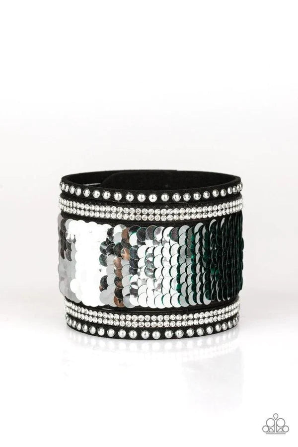 MERMAIDS Have More Fun - Green/Silver Mermaid Sprinkled Sequin Suede Bracelet B#851