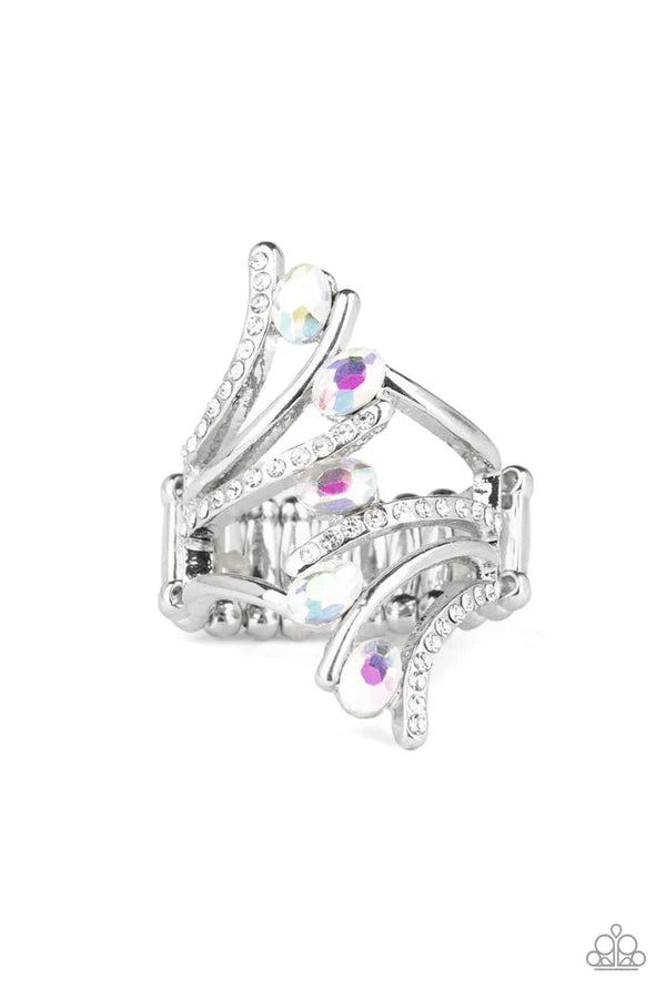 Majestic Marvel - Oversized Multi Iridescent Oval Nestled Encrusted Ring R#1061