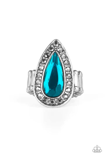 Majestic Mayhem - Oversized Blue Hematite Encrusted Teardrop Ring R#1221