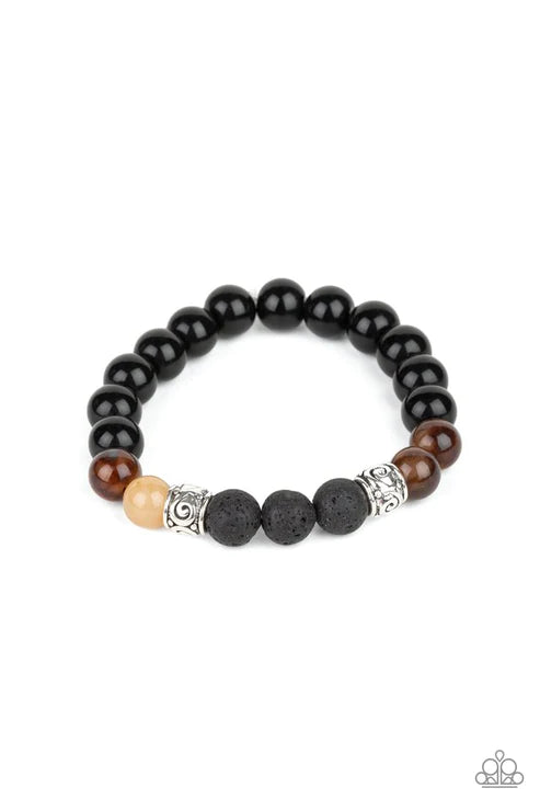 Mantra - Brown/Black Infused Ornate Accent Lava Rock Urban Bracelet B#2013