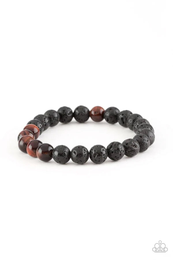 Meditation - Black/Brown Glassy Tiger's Eye Lava Rock Urban Bracelet B#1120