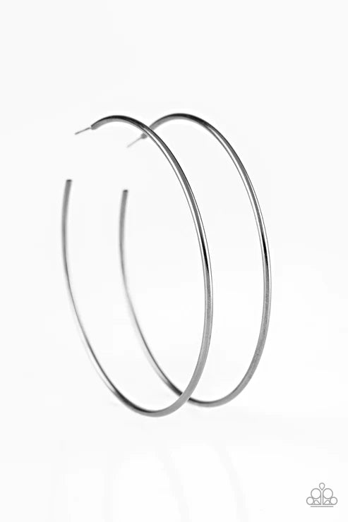 Meet Your Maker! - Oversized Black Skinny Ribbon Curled Dramatic Bold Hoop Earrings E#2083