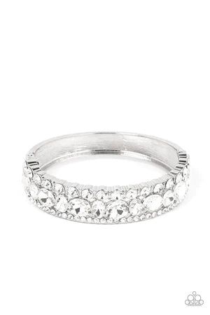 Mega Megawatt- White Majestic Trio Mismatched Encrusted Stacked Bangle Hinged Bracelet B#943