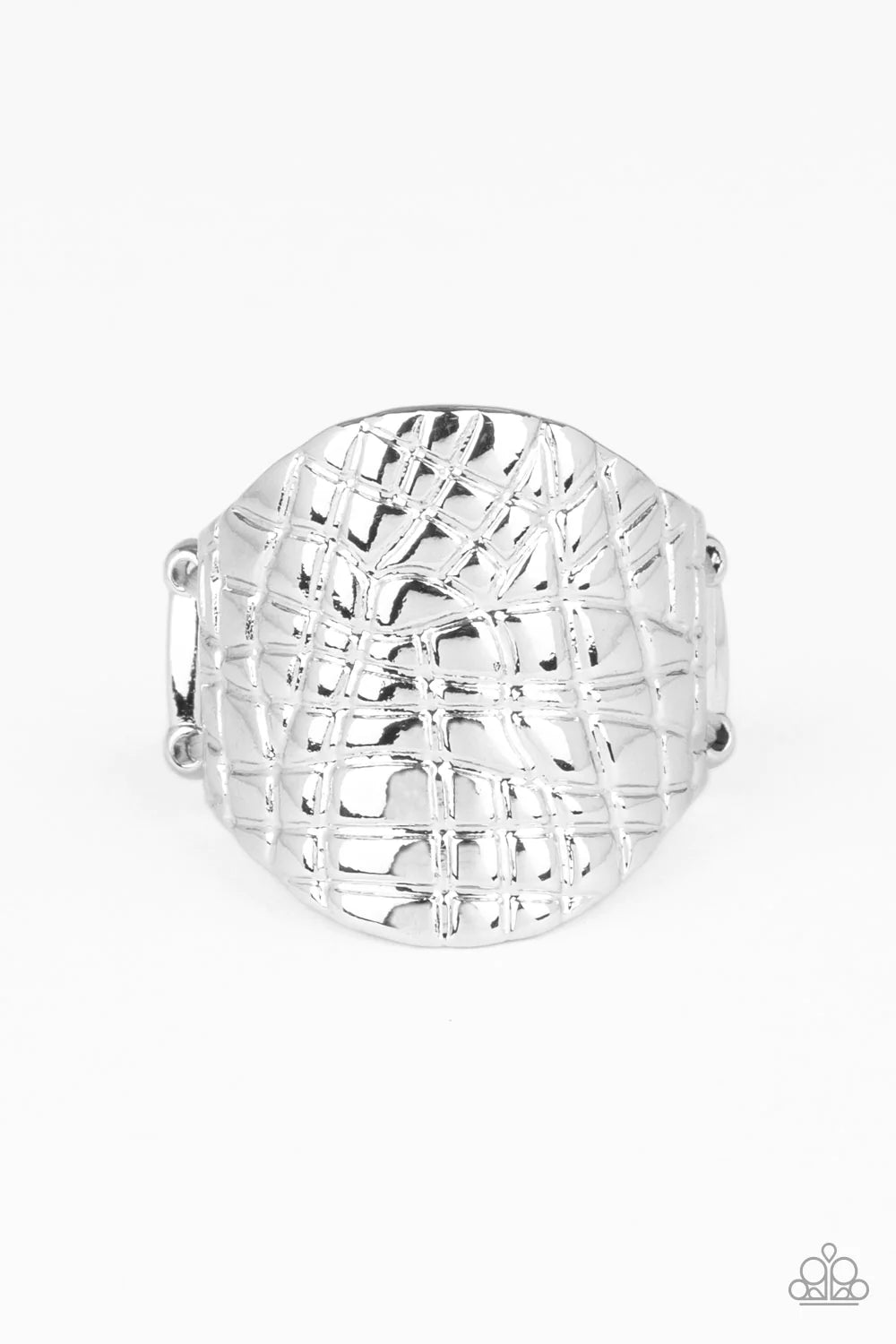 Metal Jungle - Oversized Silver Etched Abstract Curled Linear Ring R#1338
