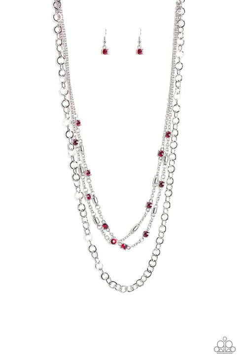 Metro Mixer - Red Dotted Encrusted Mismatched Collison Accent Necklace N#2235