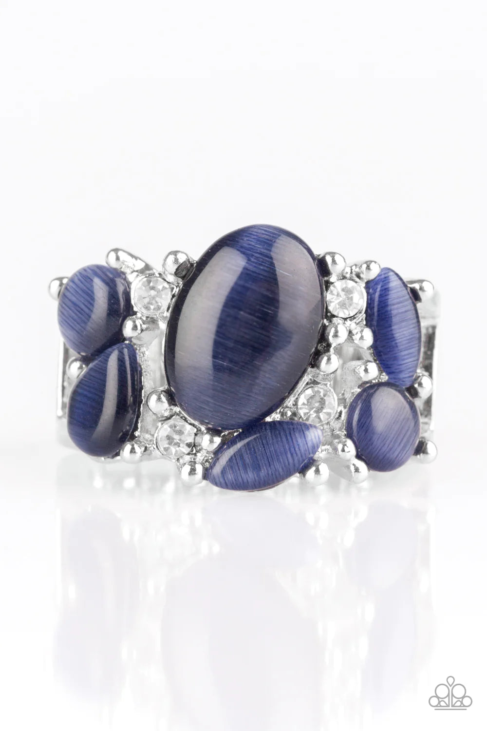 Modern Moonwalk - Blue Encrusted Cat's Eye Moonstone Ring R#1063