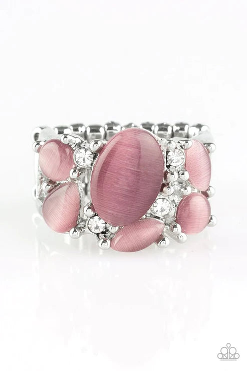 Modern Moonwalk - Purple Encrusted Cat's Eye Moonstone Ring R#1767