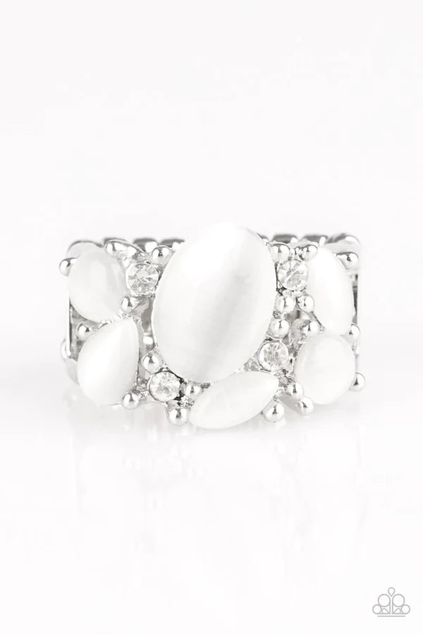 Modern Moonwalk - White Encrusted Cat's Eye Moonstone Ring R#1055
