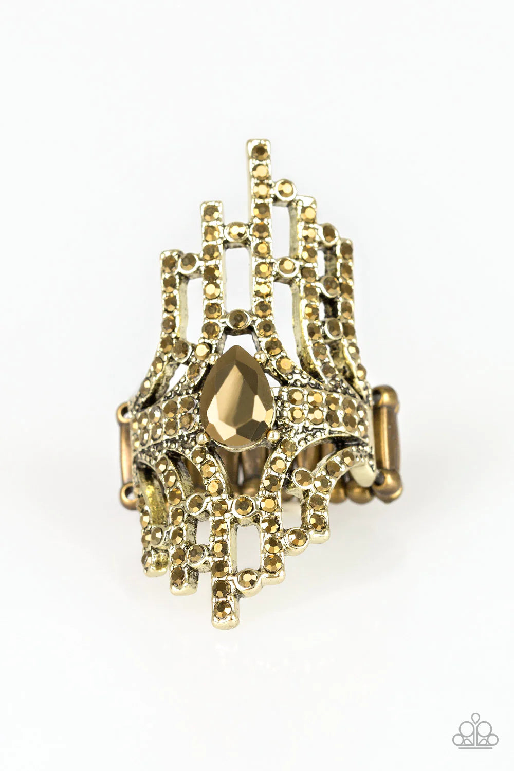 Modern Muse - Oversized Brass Aurum Encrusted Stacked Teardrop Ring R#1233