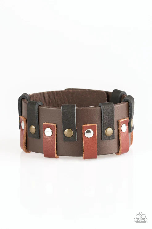 Modern Musketeer - Oversized Brown/Black Studded Leather Urban Bracelet B#2124