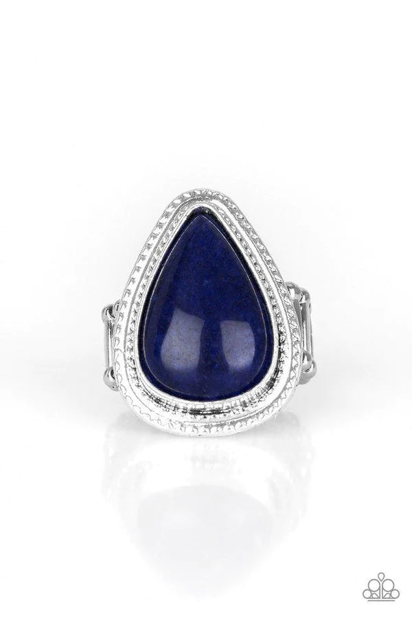 Mojave Mist - Oversized Depthless Blue Chiseled Textured Stone Teardrop Ring R#1208